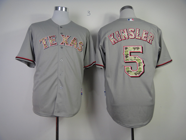 Men Texas Rangers #5 Kinsler Grey Camo MLB Jerseys